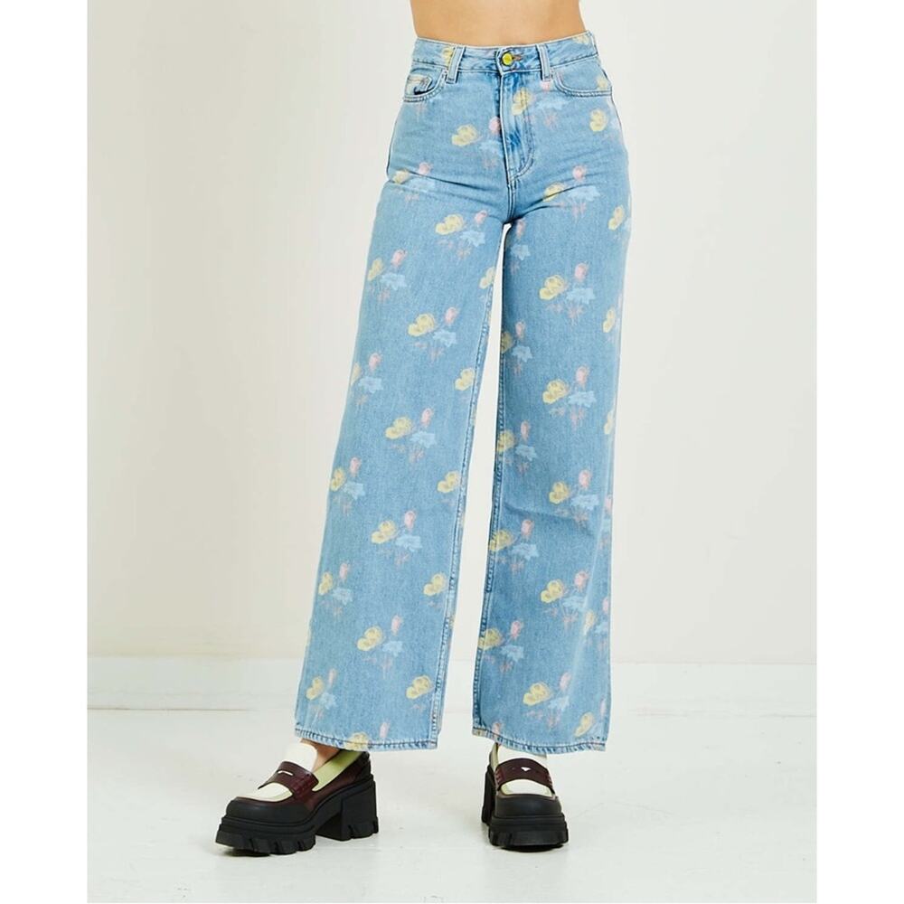 GANNI Magny Indigo Print Organic Cotton Jeans Bleach Blue - Picture 6 of 9